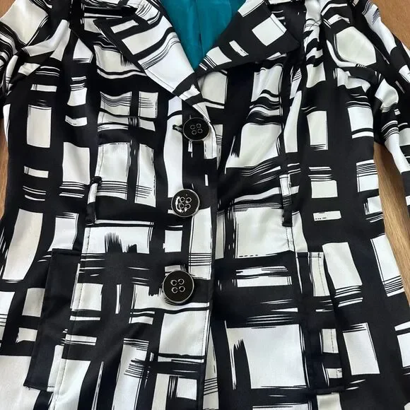 Three Pink Hearts Trina Abstract Trench Coat Black White M - Picture 2 of 6